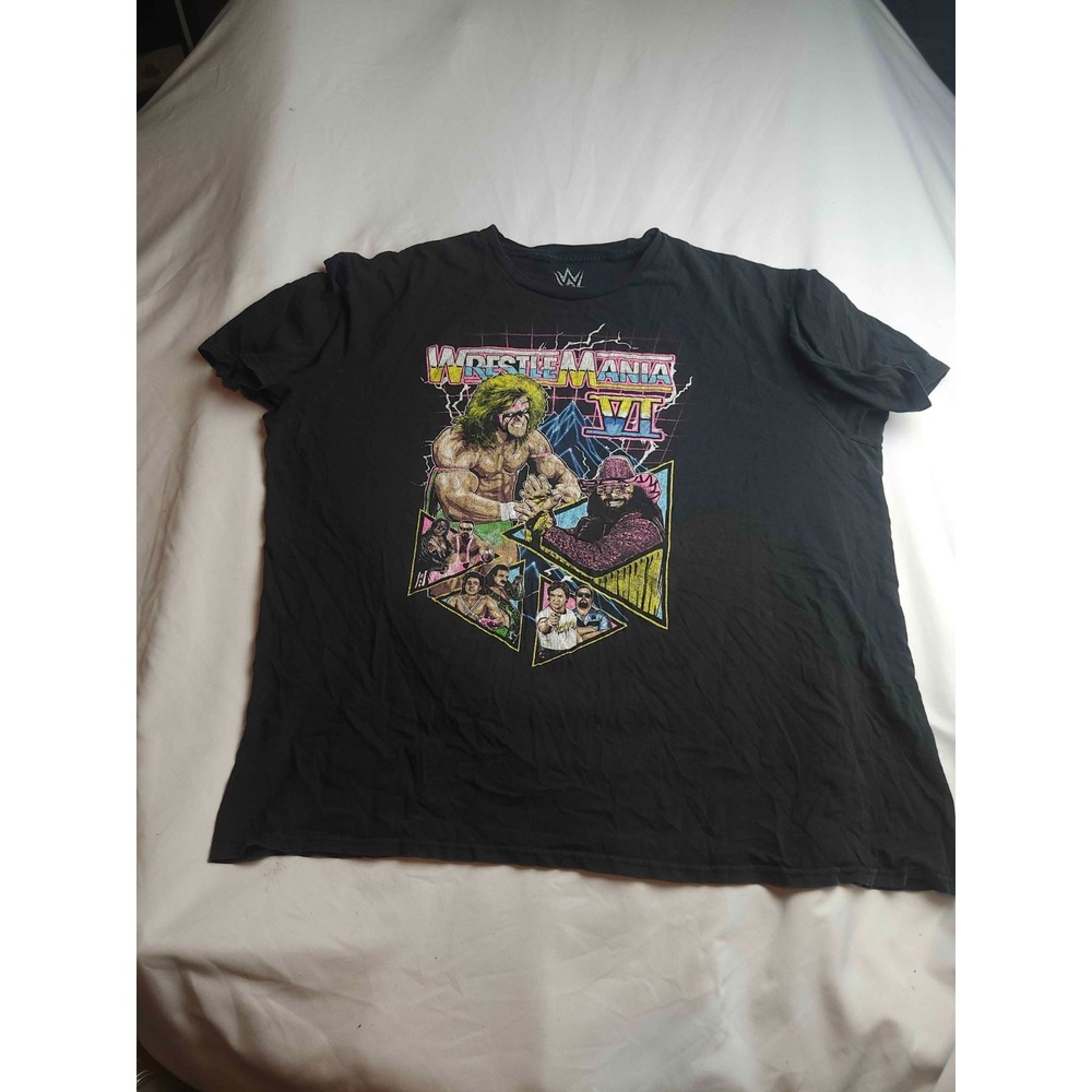 WWE WrestleMania VI Graphic T-Shirt Mens Big 2X Black Knit Retro Wrestling Tee